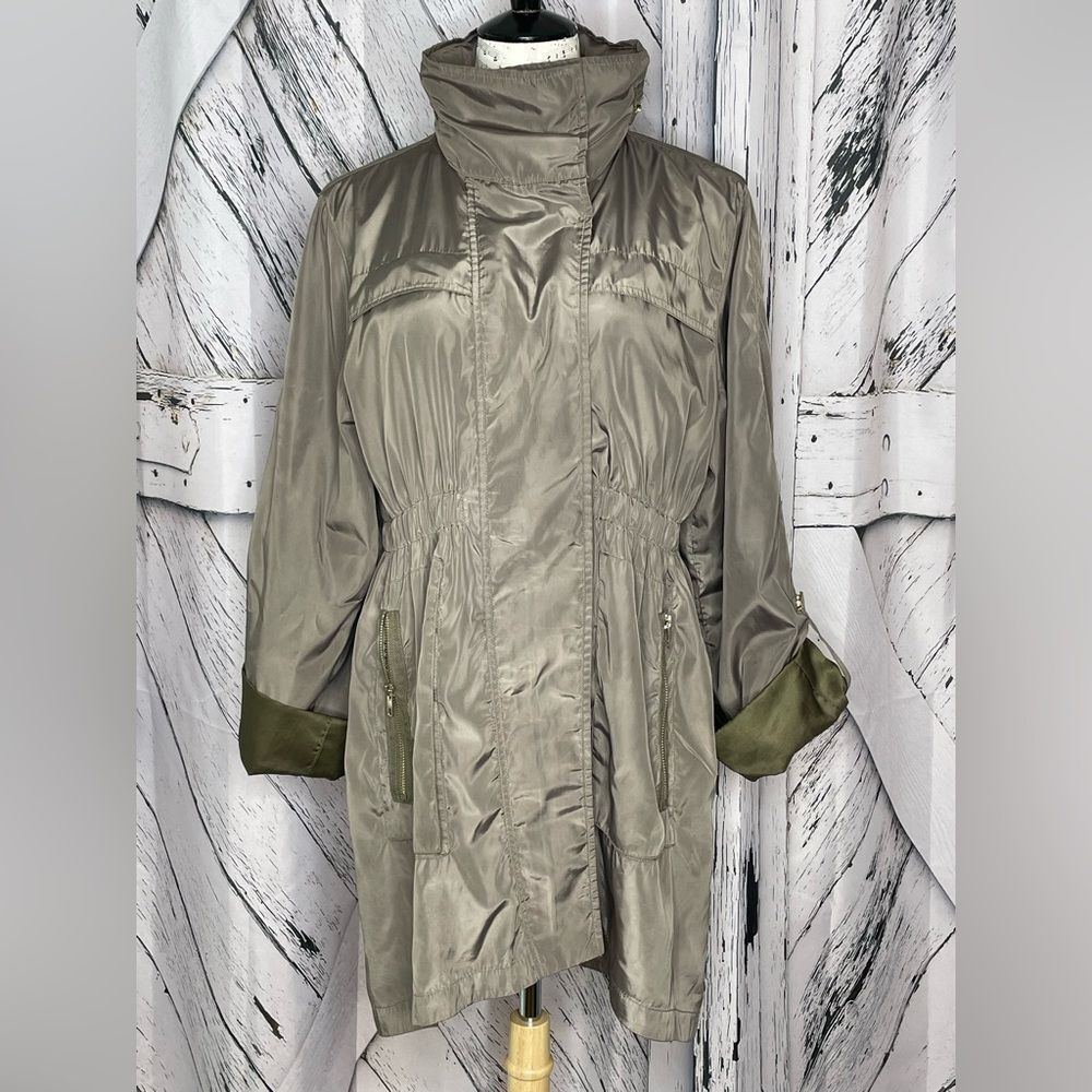 Renee C. Windbreaker Zip-Up Hidden Hood Long Sleeve Jacket Size L